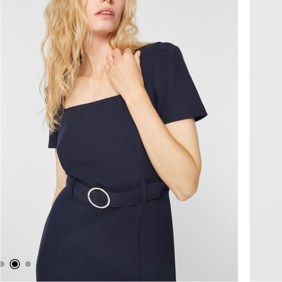 Belted Open Neck Sheath Dress - Picture 3 of 4